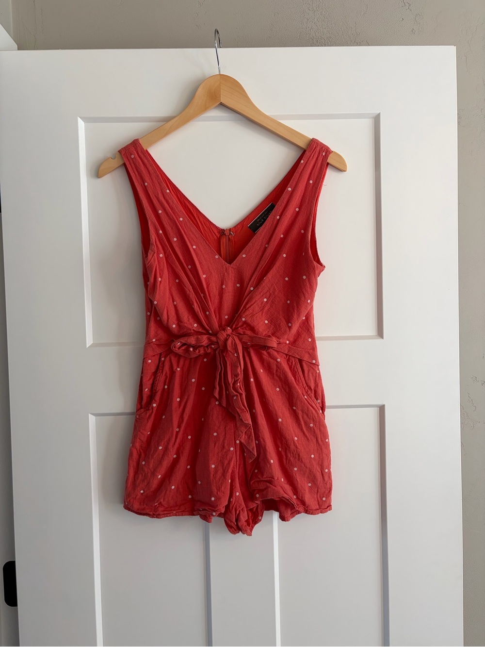 Blue Blush Red Polka Dot Tie Front Romper Small